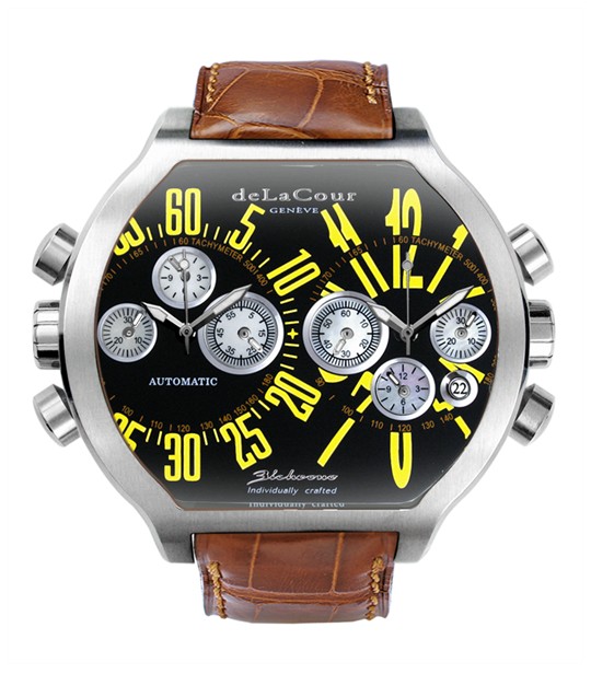 Replica DeLaCour BiChrono S2 Steel Black and Yellow WAST2129-0980 Replica Watch